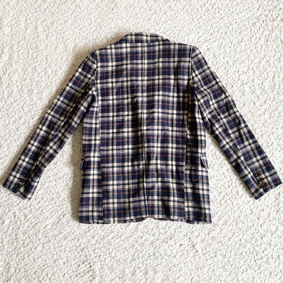 Six/Fifty Lush Plaid Blazer Flannel Multi Tan Navy Green Rust Large - Picture 4 of 12